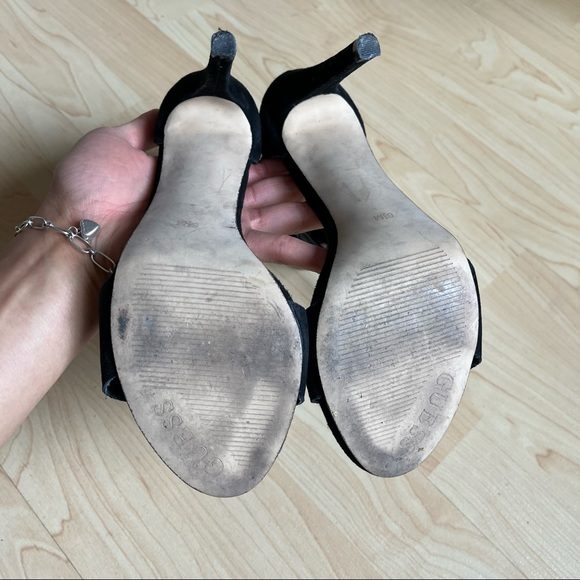 Guess Balck Fringe Leather Suede This Heels Straps Size 6.5 A - Picture 8 of 12